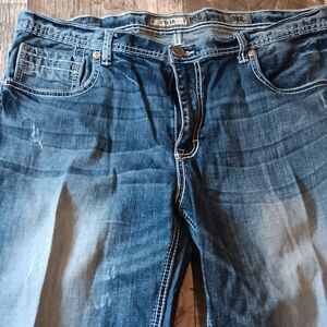 Men BKE Tyler Boot Jeans Sz 38x31.5 Whiskered Destructed Retro Festival Jeans